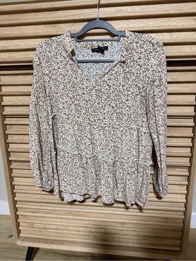 Robert Louis Beige and Brown Leopard Print Tiered V-Neck Tunic